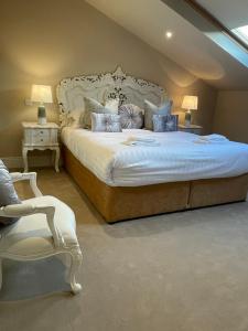 a bedroom with a large bed and a chair at LakeviewLodge in Wicklow