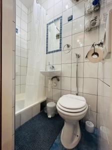a white bathroom with a toilet and a sink at Lu-Lu room in Požega