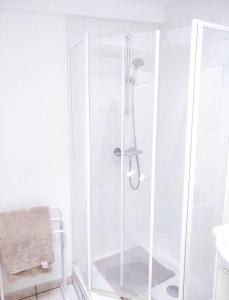 um chuveiro com uma porta de vidro na casa de banho em L'Embrun de la Baie de Somme em Saint-Valery-sur-Somme