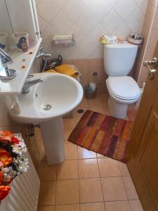 a bathroom with a white sink and a toilet at Πηνελόπη Apartment 3-bed flat in Tripolis