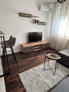 un salon avec une télévision, une table et une chaise dans l'établissement Delete 8, à Novi Grad