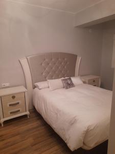 a bedroom with a bed with a headboard and a night stand at PISO RONDA in Granada