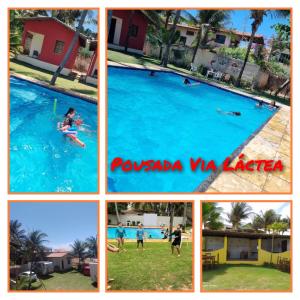 a collage of pictures of a swimming pool at Pousada Via Lactea in Canoa Quebrada