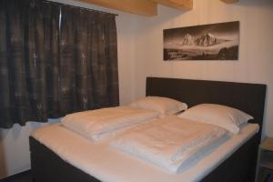 ein Bett mit zwei Kissen neben einem Fenster in der Unterkunft Dijkstra`s Cottage 679 in Kötschach