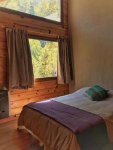 1 dormitorio con cama y ventana grande en Vine para Quedarme en San Martín de los Andes