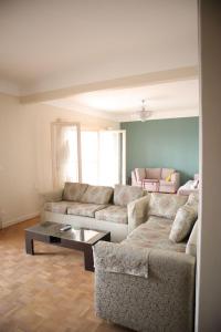 a living room with two couches and a coffee table at Nile view apartment in Cairo