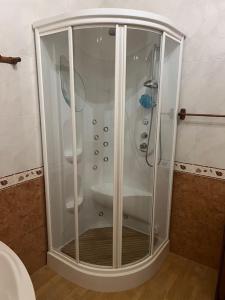 La salle de bains est pourvue d'une cabine de douche et d'un lavabo. dans l'établissement Villa parque natural, à Murcie