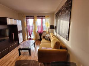 Televízia a/alebo spoločenská miestnosť v ubytovaní Apartament Józefa 1