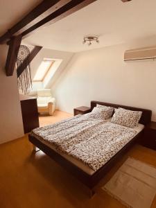 プラハにあるGood Times by Vyšehradのベッドルーム1室(屋根裏部屋に大型ベッド1台付)