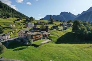 an aerial view of a house on a green hill at Boutique Hotel Locanda Fior di Campo in Campo