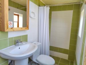 a bathroom with a sink and a toilet and a mirror at Gawhra B&B in Victoria