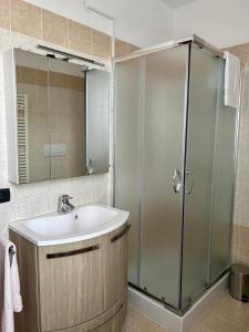 a bathroom with a sink and a shower at Green Room Del Garda in Castelnuovo del Garda