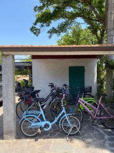 un grupo de bicicletas estacionadas al lado de un edificio en Villa Antonia en Marina di Campo