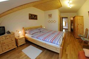 1 dormitorio con 1 cama grande y TV en Einkehrhof Poggau, en Reinsberg