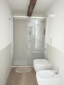 ナポリにあるSan Carlo Apartmentのバスルーム(シャワー、トイレ、シンク付)
