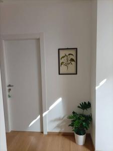 Habitación blanca con puerta y maceta en Loving My Rooms 1 - Deliziosa Mansarda in Centro, en Gorizia