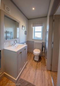 a bathroom with a sink and a toilet at Molehill Cottage - New 2023 - EV Charger - Pets in Beverley
