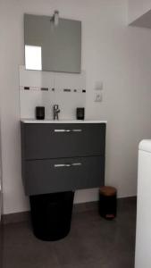 W łazience znajduje się umywalka i lustro. w obiekcie Super studio, proche centre ville w mieście Rochefort