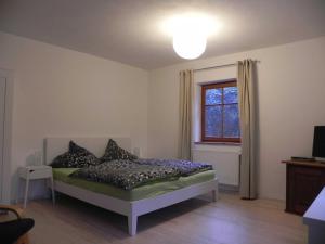Schlafzimmer mit einem Bett und einem Fenster in der Unterkunft Apartment Albert in Erbach