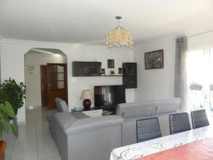 - un salon avec un canapé et une télévision dans l'établissement La Villa Ayiti, à Nans-les-Pins