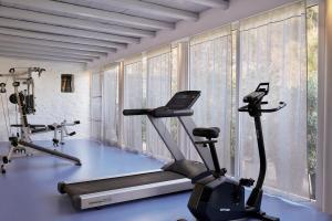 a gym with two exercise bikes and a treadmill at Yria Island Boutique Hotel & Spa in Parasporos