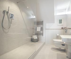 圣莫斯St Mawes Hotel的带淋浴、马桶和水槽的浴室