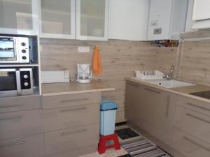 małą kuchnię ze zlewem i kuchenką mikrofalową w obiekcie Charmant F1 avec terrasse et garage, proche cures et centre-ville d'Amélie-les-Bains. - FR-1-703-73 w mieście Amélie-les-Bains-Palalda