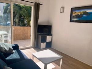 Televízia a/alebo spoločenská miestnosť v ubytovaní Charming 1 bedroom flat, Biarritz center with pool and car park