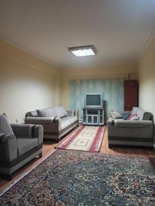 uma sala de estar com dois sofás e uma televisão em This house is Not active em Altındağ