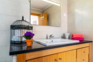 a bathroom with a sink and a bird cage on a counter at Downtown Lady Terrace in Faro +42 photos