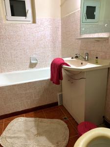 a bathroom with a sink and a toilet and a tub at Flat 4you & WI-FI in Arad