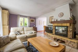 salon z kanapą i kominkiem w obiekcie Villa Cosy w mieście Moussan