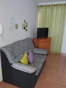 サンタ・クルス・デ・ラ・パルマにあるAVENIDA EL PUENTE SATI 4 Bのソファ、枕2つ、テレビが備わる客室です。