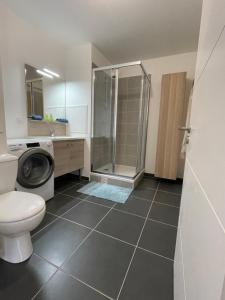 Un baño con inodoro y lavadora. en Superbe T2 proche de la Gare RER TGV Massy Palaiseau, en Massy 24 fotos más