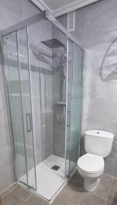 a shower stall in a bathroom with a toilet at Apartamento Plasencia Illuminati in Plasencia +6 photos