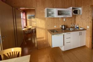 a kitchen with a sink and a counter top at Sudur-Bár Guesthouse in Grundarfjordur +68 photos