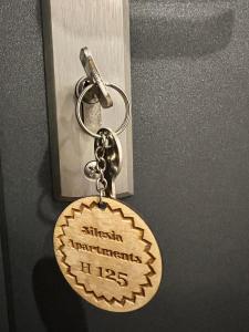 a key chain with a medal on a door at Silesia Apartments Ustron H125 in Ustroń