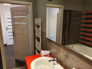 ポズナンにあるApartment & Rooms at Strusia streetのバスルーム(洗面台、鏡付)
