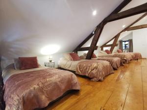 a room with four beds in a attic at Maison 12 personnes, Blesle in Blesle