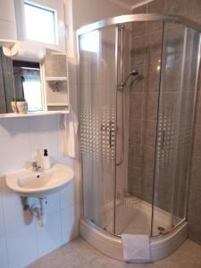 a bathroom with a shower and a sink at Guest house - studio apartman Marina in Karlovac