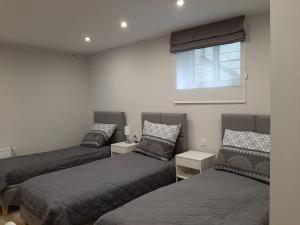 sypialnia z dwoma łóżkami i oknem w obiekcie Central Platinum Apartments 24 w Rybniku