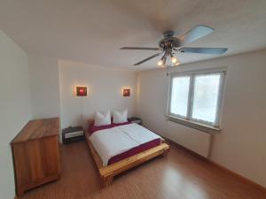 a bedroom with a bed and a ceiling fan at Nephelin in Weil am Rhein