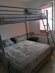 - une chambre avec des lits superposés et une échelle dans l'établissement Appartement Résidence Les Eucalyptus, à LʼÎle-Rousse