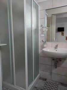 a bathroom with a shower and a sink at A casa mia in Felline