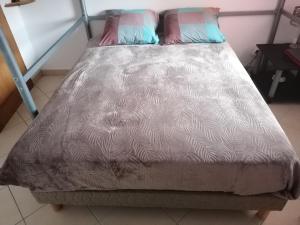 - un lit dans une chambre avec 2 oreillers dans l'établissement Appartement Résidence Les Eucalyptus, à LʼÎle-Rousse