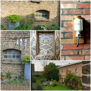 a group of four pictures of a brick building with a window at Gästewohnung Schwanenteich in Ueckermünde