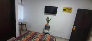 a bedroom with a bed and a tv on a wall at Hotel Habibi in Barranquilla