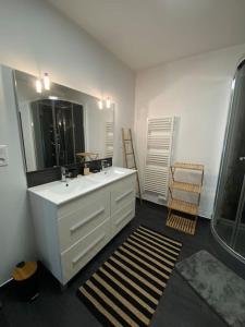 a bathroom with a white sink and a mirror at Gite comme chez soi Ducey les Chèris in Ducey