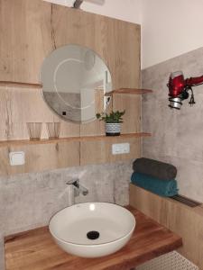 a bathroom with a white sink and a mirror at Frühstückspension Lemberger in Dellach im Drautal