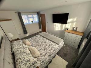 ein Schlafzimmer mit einem Bett und einem TV in der Unterkunft The Nest in Keynsham
